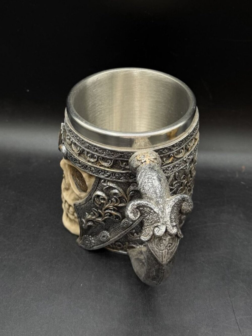Viking Warrior Skull Helmet Beer Stein Mug Cup Stainless Steel Lined Gothic - Picture 3 of 8
